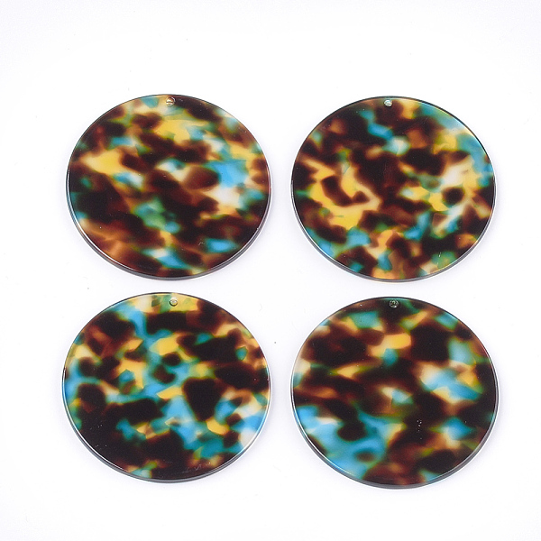 

PandaHall Cellulose Acetate(Resin) Pendants, Leopard Print, Flat Round, Colorful, 48x2.5mm, Hole: 1.4mm Cellulose Acetate Flat Round
