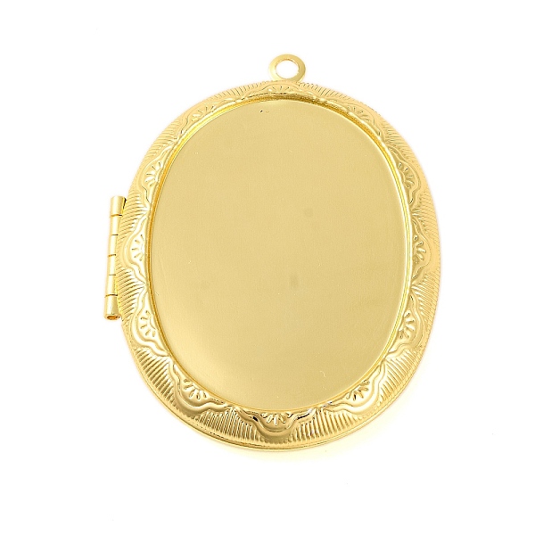 Rack Plating Brass Locket Pendants, Photo Frame Charms for Necklaces, Long-Lasting Plated, Lead Free & Cadmium Free, Oval, Golden, 52x39x8.5mm, Hole: 2.5mm, Inner Diameter: 34x25mm