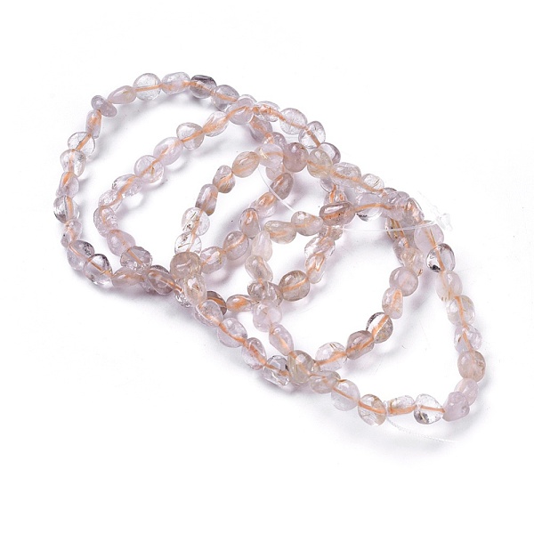 

PandaHall Natural Rutilated Quartz Bead Stretch Bracelets, Tumbled Stone, Nuggets, Inner Diameter: 2~2-1/4 inch(5.2~5.6cm) Rutilated Quartz