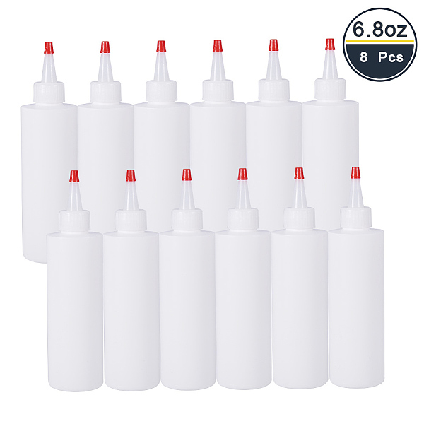 PandaHall BENECREAT 8 Pack 6.8 Ounce(200ml) White Plastic Squeeze Dispensing Bottles with Red Tip Caps - Good For Crafts, Art, Glue, Multi...
