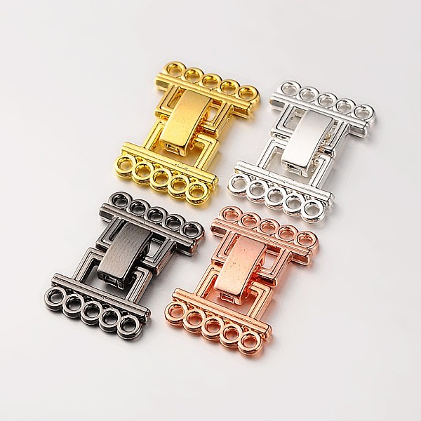 

PandaHall 5 Strands Alloy and Brass Fold Over Clasps, 10-Hole, Mixed Color, 24x16.5x5mm, Hole: 2mm Alloy