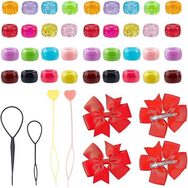 PandaHall Hair Braiding Tool, DIY Hair Styling Tool Kit for Women, with Alligator Hair Clips & Acrylic European Beads, Mixed Color...