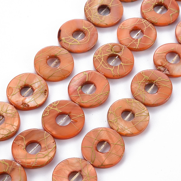 

PandaHall Natural Freshwater Shell Beads Strands, Dyed and Drawbench, Ring, Coral, 20~21x2~3mm, Hole: 0.6mm, about 20~21pcs/strand, 15.94..., Red