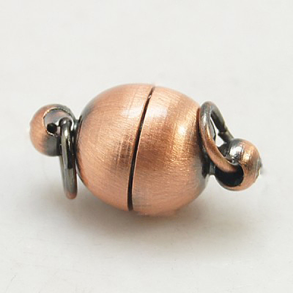 

PandaHall Brass Magnetic Clasps with Loops, Oval, Brushed Red Copper, 17x10mm, Hole: 3mm Brass Oval