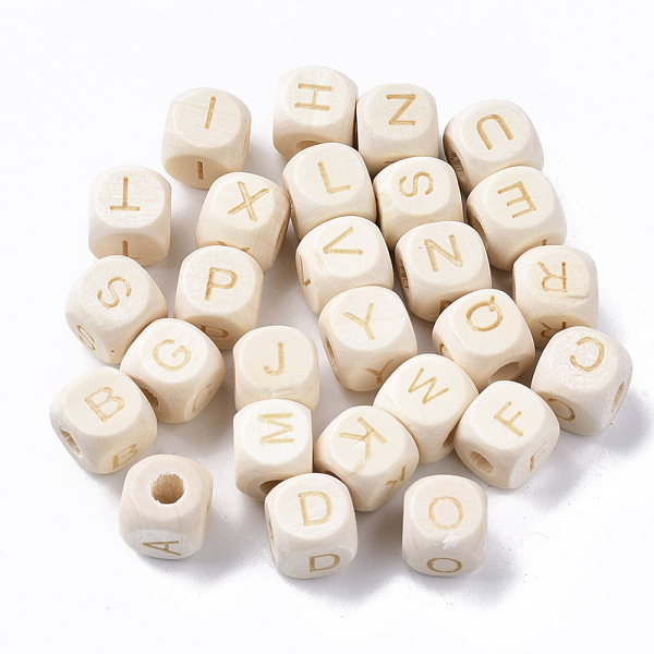 

PandaHall Carved Natural Wood European Beads, Horizontal Hole, Cube with Initial Letter, Blanched Almond, 10x10x10mm, Hole: 4mm Wood Letter..., Orange