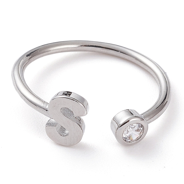 

PandaHall Brass Micro Pave Clear Cubic Zirconia Cuff Rings, Open Rings, Long-Lasting Plated, Real Platinum Plated, Letter.S, US Size 6...