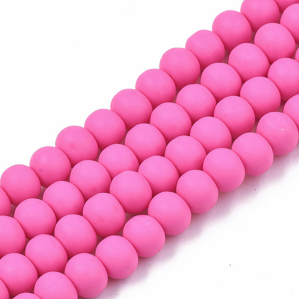 PandaHall Handmade Polymer Clay Beads Strands, for DIY Jewelry Crafts Supplies, Round, Deep Pink, 7x5.5mm, Hole: 1.6mm, about 69pcs/strand...