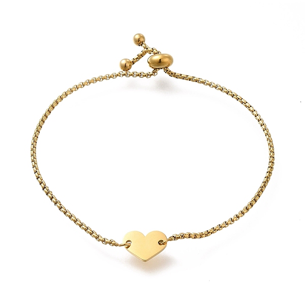 

PandaHall 304 Stainless Steel Box Chain Slider Bracelets, Heart Blank Link Bracelets for Women, Golden, 9-3/4 inch(24.6cm) 304 Stainless...