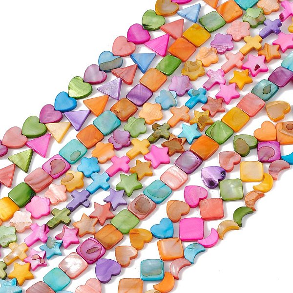 

PandaHall 10 Strands Colorful Natural Freshwater Shell Beads Strands, Dyed, Cross & Rhombus & Heart, Mixed Shapes, 11.5~16x8.5~15.5x2.5~3mm...