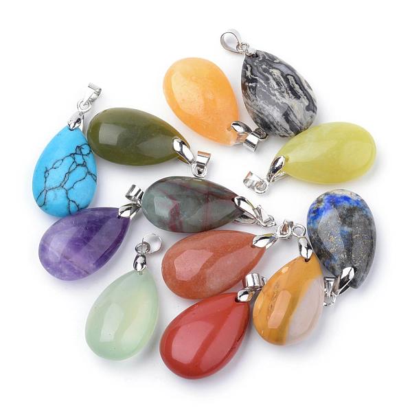 

PandaHall Natural & Synthetic Mixed Stone Pendants, with Alloy Findings, teardrop, Platinum, 23~24x14x8mm, Hole: 4x5mm Mixed Stone Teardrop