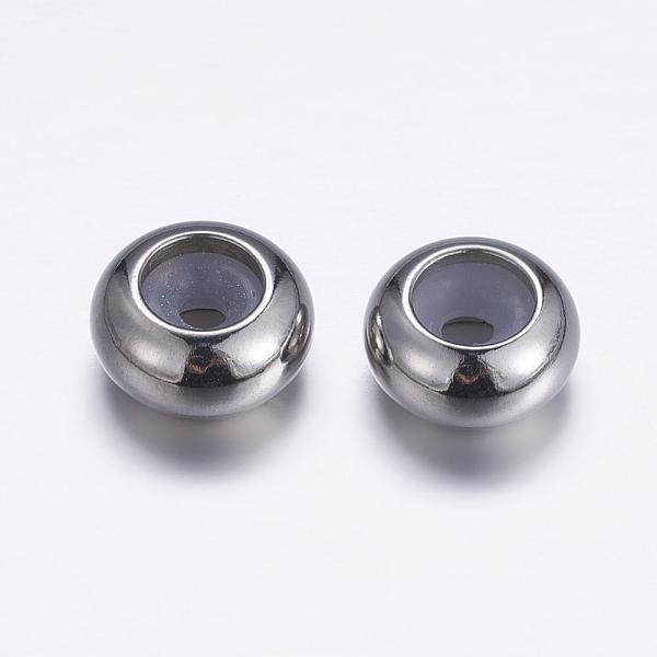 

PandaHall 304 Surgical Stainless Steel Beads, with Rubber Inside, Slider Beads, Stopper Beads, Rondelle, Stainless Steel Color, 8.5x4.5mm...