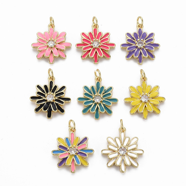 

PandaHall Brass Micro Pave Cubic Zirconia Enamel Pendants, with Jump Rings, Nickel Free, Flower, Real 16K Gold Plated, Mixed Color..., Multicolor