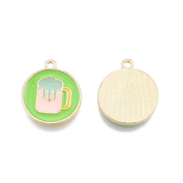 

PandaHall Alloy Enamel Pendants, Flat Round with Cup, Light Gold, Lawn Green, 18.5x13x1.5mm, Hole: 1.5mm Alloy+Enamel Flat Round