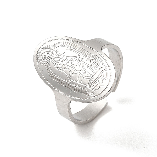 

PandaHall 304 Stainless Steel Open Cuff Rings for Women, Oval with Virgin Mary Pattern, Stainless Steel Color, US Size 8 1/4(18.3mm) 304...
