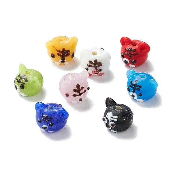 

PandaHall Handmade Lampwork Beads, Tiger Head, Mixed Color, 12~14x15~16x14~14.5mm, Hole: 2~3mm Lampwork Tiger Multicolor