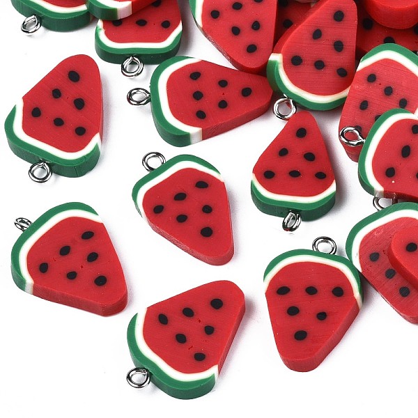

PandaHall Polymer Clay Pendants, Watermelon, Red, 17~22x15~17x3~5mm, Hole: 2mm Polymer Clay Fruit Red