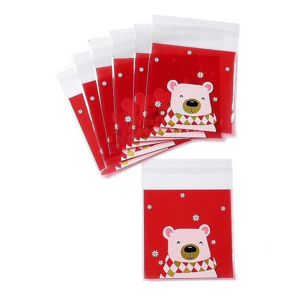 PandaHall Christams Theme Plastic Bakeware Bag, with Self-adhesive, for Chocolate, Candy, Cookies, Square, Bear, 130x100x0.05mm, Inner...