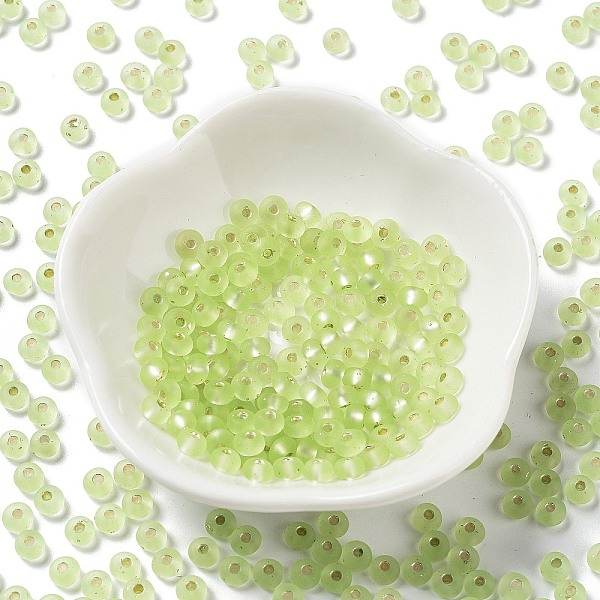 

PandaHall 6/0 Glass Seed Beads, Frosted, Silver Lined, Round, Yellow Green, 4.5x3mm, Hole: 1mm Glass