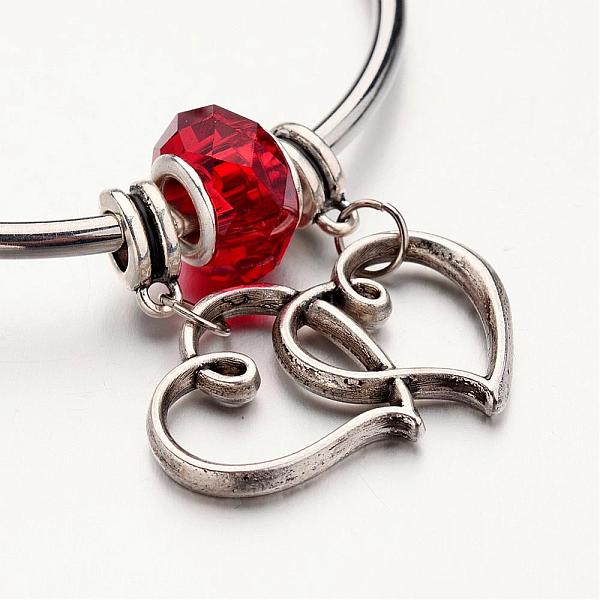 

PandaHall Brass Cuff Bangles, with Glass European Beads and Alloy Findings, Heart, Red, 58mm Glass Red