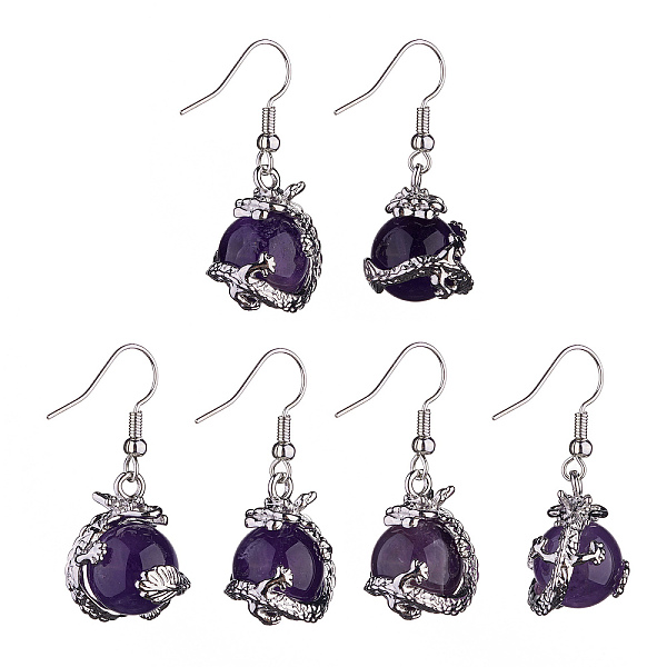 

PandaHall Natural Amethyst Dragon Dangle Earrings, Platinum Brass Jewelry for Women, 36mm, Pin: 0.6mm Amethyst