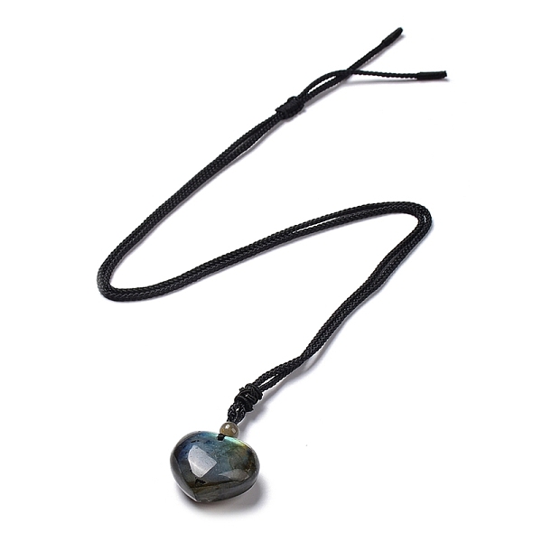 

PandaHall Natural Labradorite Heart Pendant Necklace with Nylon Cord, 33.86 inch(86cm) Labradorite