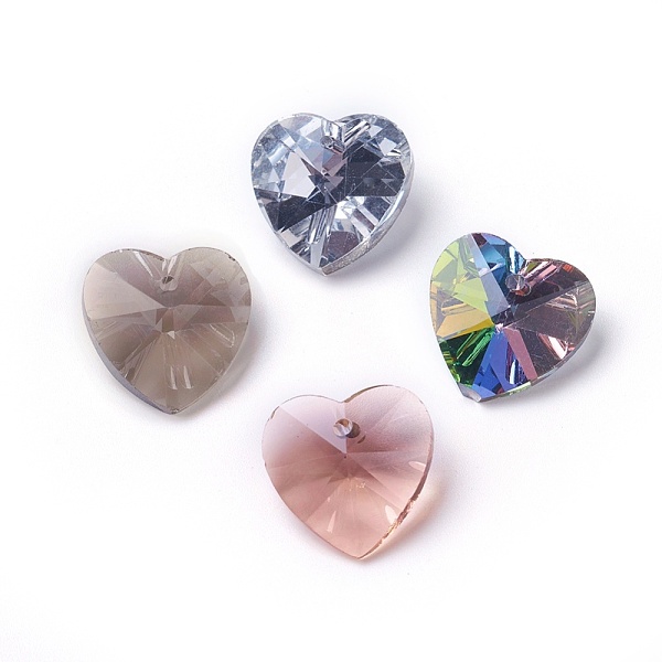 

PandaHall Romantic Valentines Ideas Glass Charms, Faceted Heart Pendants, Mixed Color, 18x18x10mm, Hole: 1mm Glass Heart Multicolor