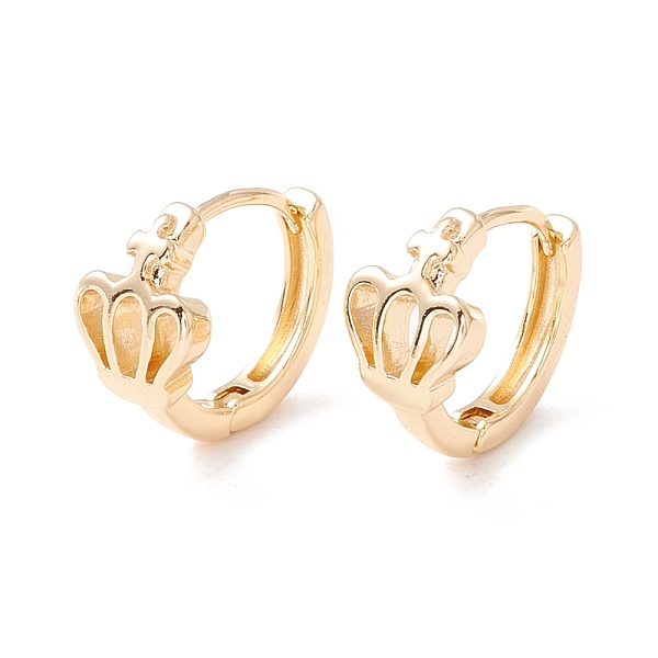 

PandaHall Brass Crown Hoop Earrings for Women, Cadmium Free & Lead Free, Real 14K Gold Plated, 12.5x14.5x2.5mm, Pin: 0.7mm Brass Crown