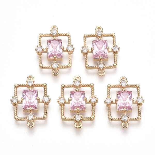 

PandaHall Golden Tone Brass Links connectors, with Faceted Glass and Rhinestone, Rectangle, Pearl Pink, 19x13.5x3.5mm, Hole: 1mm Brass+Glass...