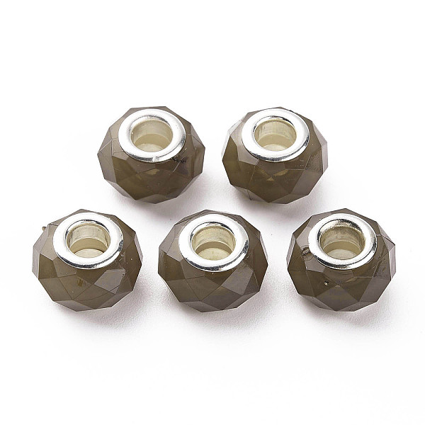 

PandaHall Resin European Beads, Large Hole Beads, with Silver Tone Brass Double Cores, Faceted, Rondelle, Gray, 14x9mm, Hole: 5mm...