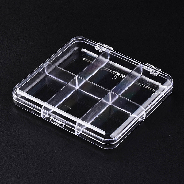 PandaHall Polystyrene Bead Storage Containers, 6 Compartments Organizer Boxes, with Hinged Lid, Rectangle, Clear, 10.8x9.8x1.75cm...