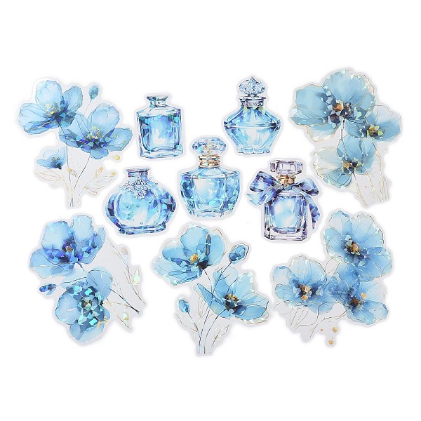 

PandaHall PET Plastic Stickers, for DIY Scrapbooking, Photo Album Decoration, Light Sky Blue, 58~138x42~112x0.1mm, 10pcs/set PET Flower