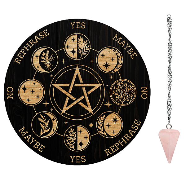 

PandaHall AHANDMAKER 7.8" Witch Pendulum Board, Wooden Dowsing Planchette with Rose Quartz Crystal Dowsing Pendulums Witchcraft Divination...