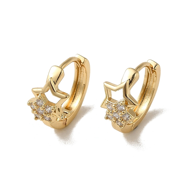 

PandaHall KC Gold Plated Brass Micro Pave Cubic Zirconia Hoop Earring, Star, 15x8mm Brass Star Clear