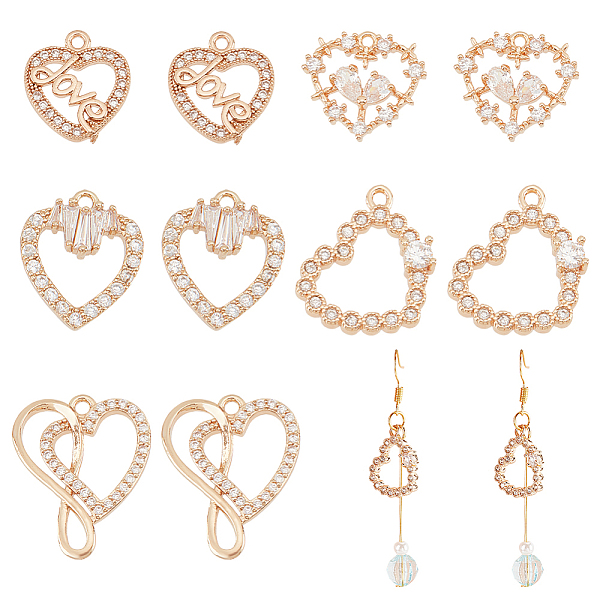 

PandaHall BENECREAT 10Pcs 5 Styles Brass Micro Pave Clear Cubic Zirconia Charms, Heart, Golden, 14.5~21x13~17x2.5~4mm, Hole: 1.2~1.6mm...