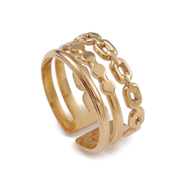 

PandaHall Ion Plating(IP) 304 Stainless Steel Triple Line Cuff Rings for Women, Real 14K Gold Plated, Inner Diameter: 17mm 304 Stainless...