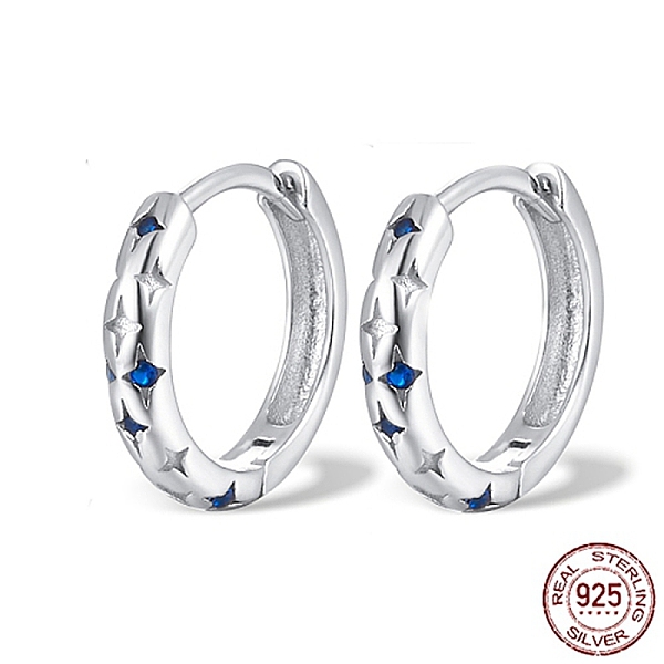 

PandaHall 925 Sterling Silver Hoop Earrings, Cubic Zirconia Earring for Women, Silver, 11x11x2mm Sterling Silver Ring