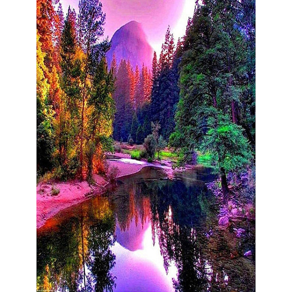 

PandaHall DIY Rectangle Forest River Scenery Theme Diamond Painting Kits, Including Canvas, Resin Rhinestones, Diamond Sticky Pen, Tray..., Purple