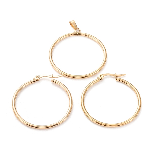 

PandaHall 304 Stainless Steel Jewelry Sets, Hoop Earrings and Pendants, Ring, Golden, Hoop Earrings: 36x34x2mm, Pin: 0.6x1mm, Pendant...