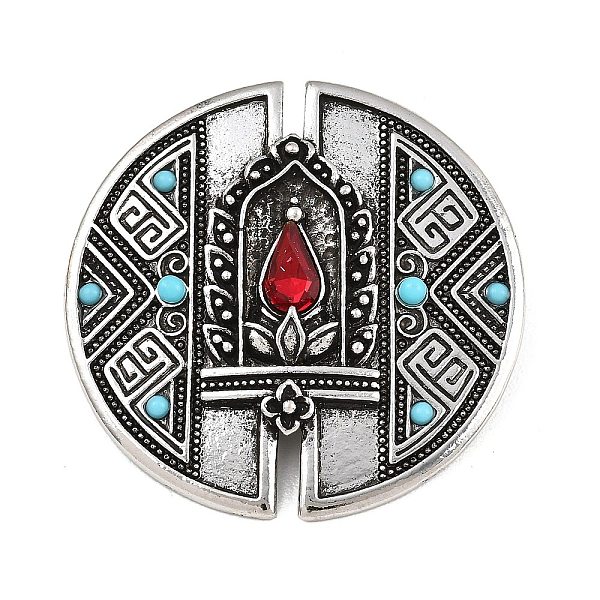 Broche bohème plate ronde avec pendentif en forme de larme et de fleur