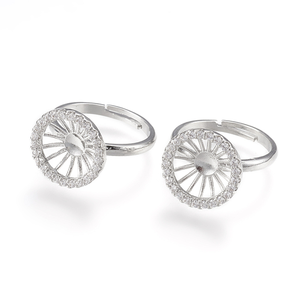 

PandaHall Brass Finger Ring Components, Pad Ring Base Findings, with Cubic Zirconia, Flat Round, Size 7, Platinum, Tray: 11mm, 17mm Brass