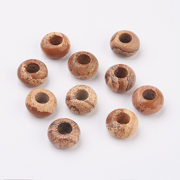 

PandaHall Natural Picture Jasper European Beads, Large Hole Beads, Rondelle, 14x7~8mm, Hole: 6mm Rhodonite Rondelle