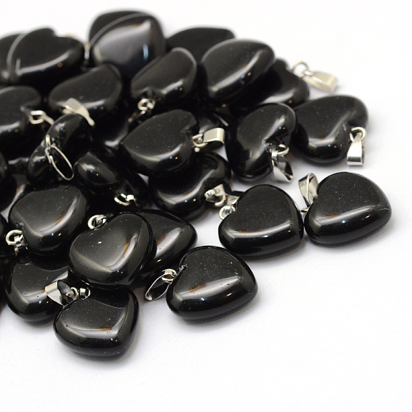 

PandaHall Heart Natural Black Stone Pendants, with Platinum Tone Brass Findings, 17~19x15~16x5~8mm, Hole: 2x7mm Black Stone Heart