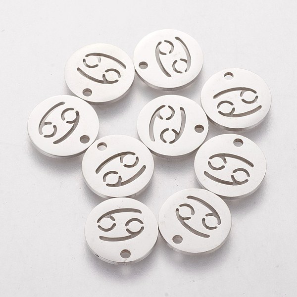 

PandaHall 304 Stainless Steel Charms, Flat Round with Constellation/Zodiac Sign, Cancer, 12x1mm, Hole: 1.5mm 304 Stainless Steel Cancer
