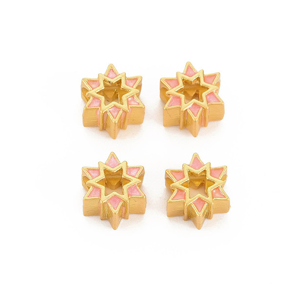 

PandaHall Rack Plating Alloy Enamel European Beads, Large Hole Beads, Matte Gold Color, Cadmium Free & Nickel Free & Lead Free, Star, Pink...