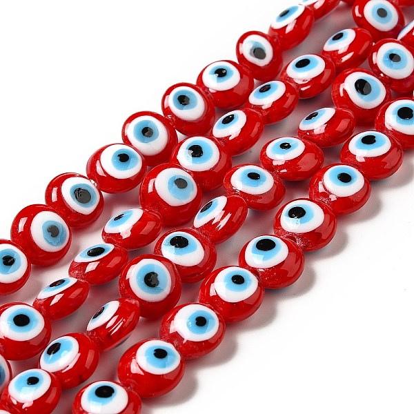 

PandaHall Handmade Evil Eye Lampwork Beads Strands, Flat Round, Red, 12.5x7.5mm, Hole: 1.6mm, about 33pcs/strand, 15.12''(38.4cm) Lampwork...