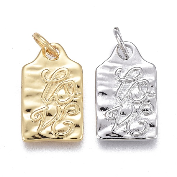 

PandaHall Brass Pendants, with Jump Rings, for Valentine's Day, Long-Lasting Plated, Rectangle with Word Love, Mixed Color, 16x10x1mm, Hole...