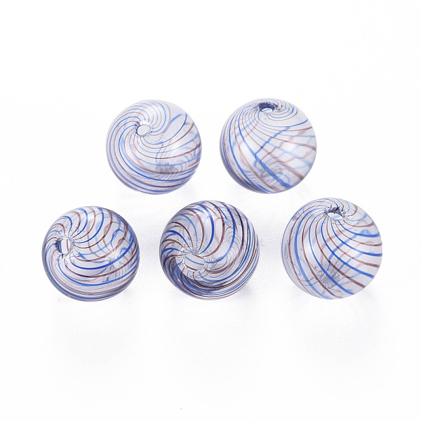 

PandaHall Transparent Handmade Blown Glass Globe Beads, Stripe Pattern, Round, Royal Blue, 13~14.5mm, Hole: 1~2mm Glass Round