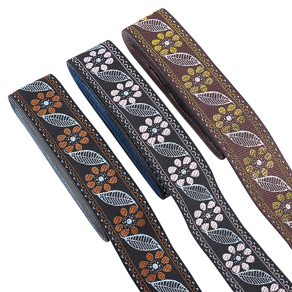 

PandaHall FINGERINSPIRE 11.5 Yards 3 Colors Jacquard Ribbon Trim Ethnic Embroidery Polyester Ribbons with Flowers & Leaves Pattern 1-1/4"..., Multicolor