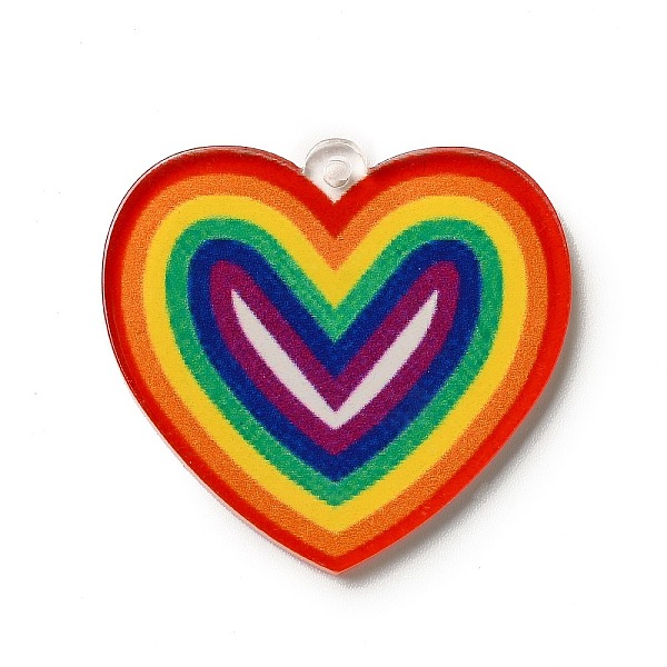

PandaHall Rainbow Color Printed Acrylic Pendants, Heart Pattern, 29.5x31.5x2.5mm, Hole: 1.6mm Acrylic Heart