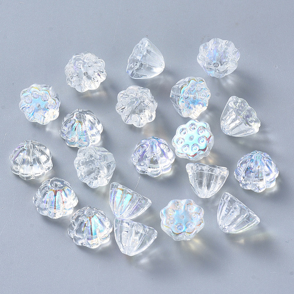 

PandaHall Transparent Spray Painted Glass Beads, AB Color Plated, Lotus Pod, Clear AB, 11x10.5x8mm, Hole: 1mm Glass Flower White